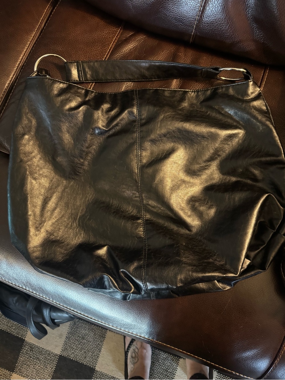 Classic Black Pleather Shoulder Bag - Women